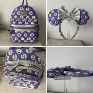 Disney 100 Loungefly Backpack & Minnie Ears Set Purple Silver Disney Parks
